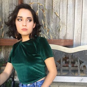 Green Velvet Crop Top